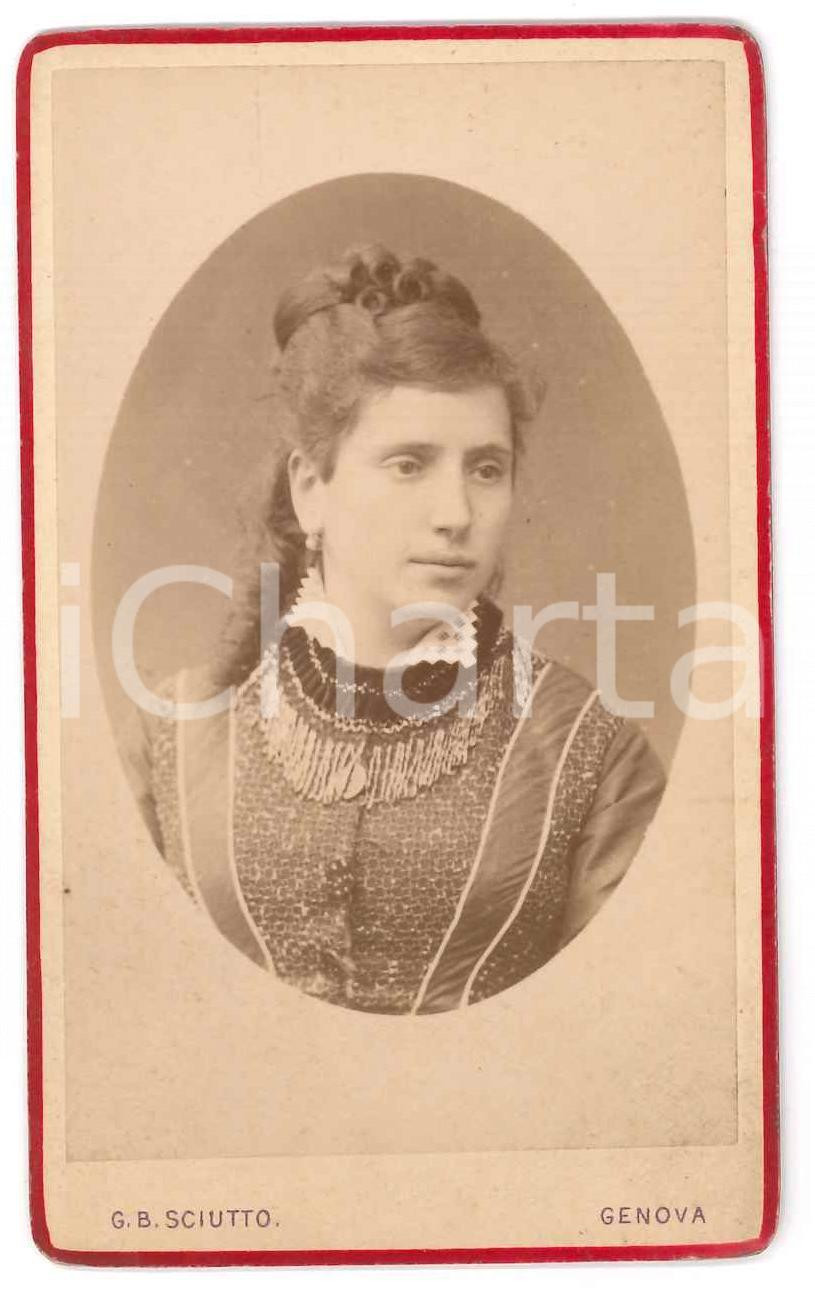 Fotografia d epoca originale 1890 ca GENOVA Ritratto femminile  Foto G.B. SCIUTTO  CDV 1