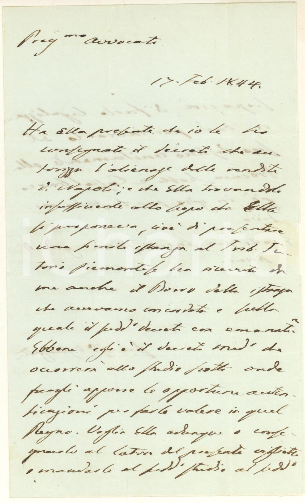1844 MILANO Lettera avv. V. SCANAGATTA su alienazione beni di Napoli *Autografo Lettera autografa dell'avvocato V. Scanagatta, relativa a una vendita di beni situati nel territorio di Napoli.PAGINE: 4 (2 scritte) FAIR/discreto piegature d'epoca; strappo marginale in corrispondenza dell'apertura Formato: 12x20 cm originale e autentica 1