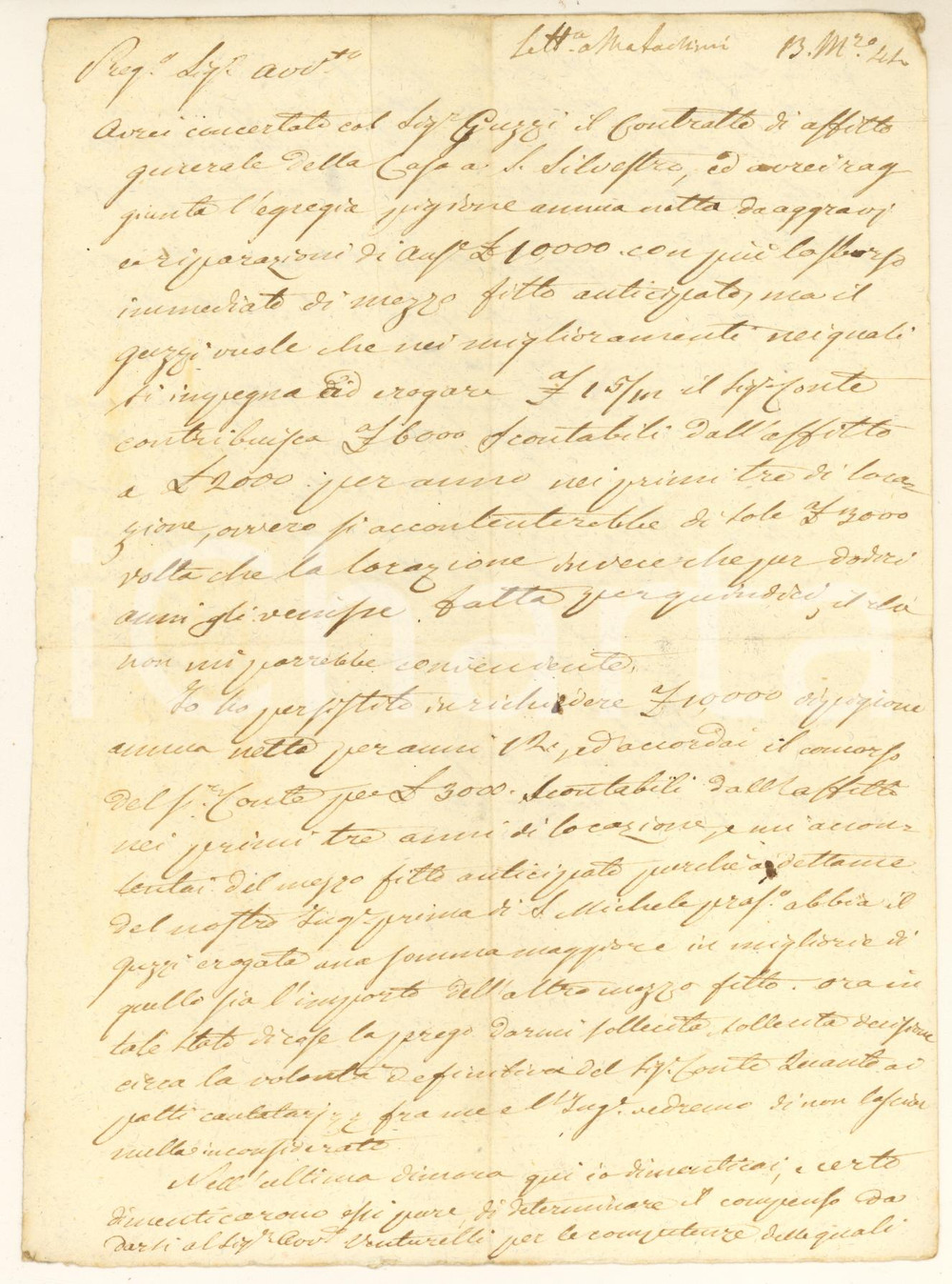 1844 MILANO Lettera avv. Francesco TRIACA - Affitto casa S. SILVESTRO Autografo Lettera autografa dell'avvocato Francesco Triaca, relativa a questioni legali.Redatta in forma di bozza, priva della firma.PAGINE: 1 (2 facciate) FAIR/discreto piegature d'epoca Formato: 16x22 cm originale e autentica 1