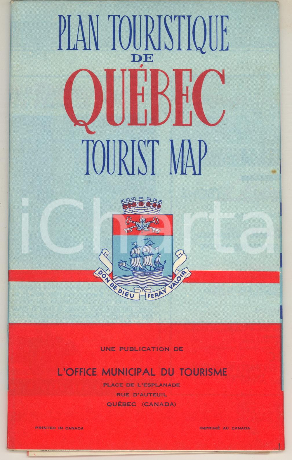 Materiale pubblicitario d’epoca 1960 ca QUEBEC  CANADA Tourist map and history VINTAGE 1