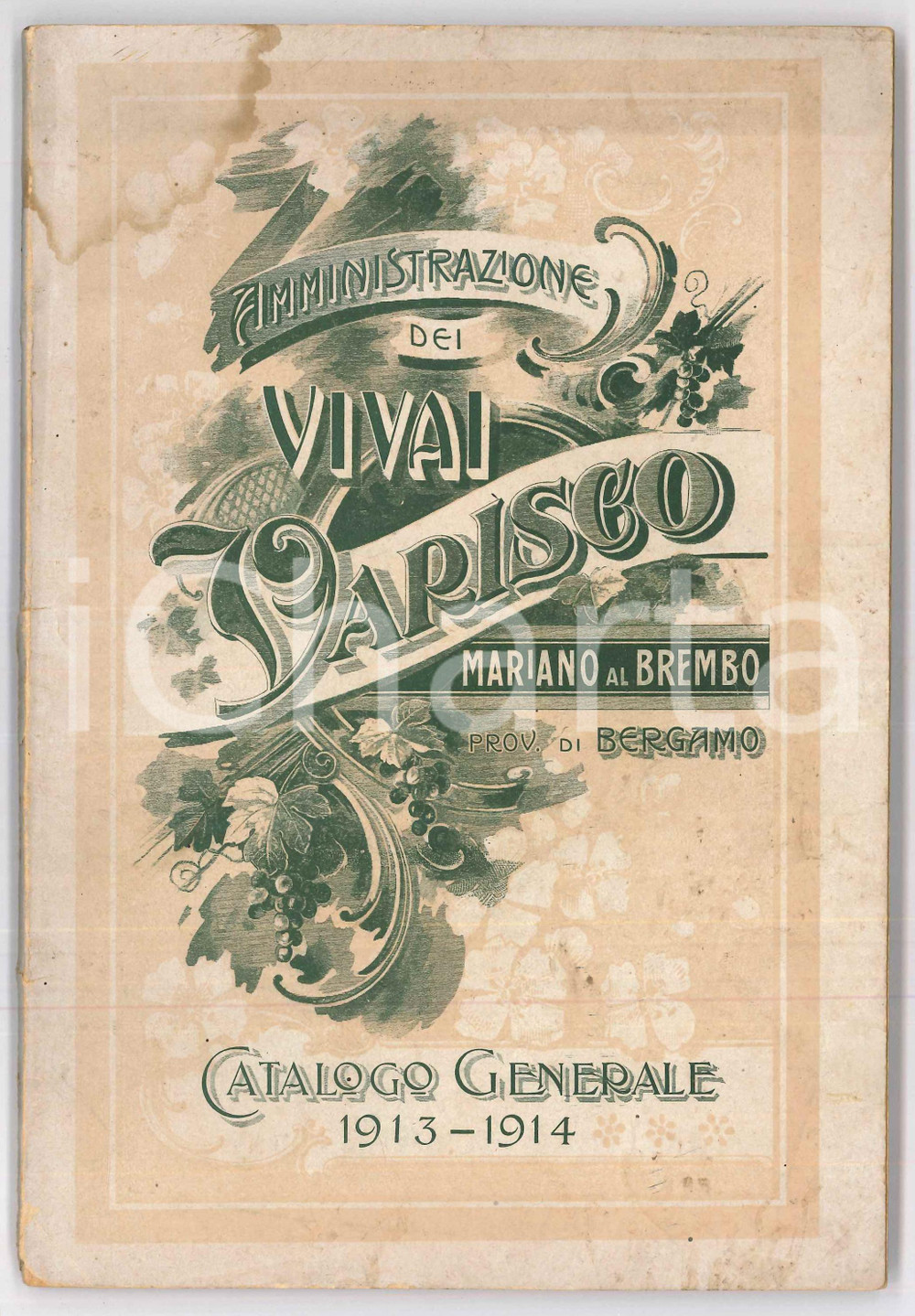 1913-14 MARIANO AL BREMBO Amministrazione dei VIVAI VARISCO Catalogo generale 1 Catalogo illustrato d'epoca. PAGINE: 142 POOR/danneggiato Aloni e macchie in copertina, strappi e mancanze al dorso Formato: 16x24 cm originale e autentica 1