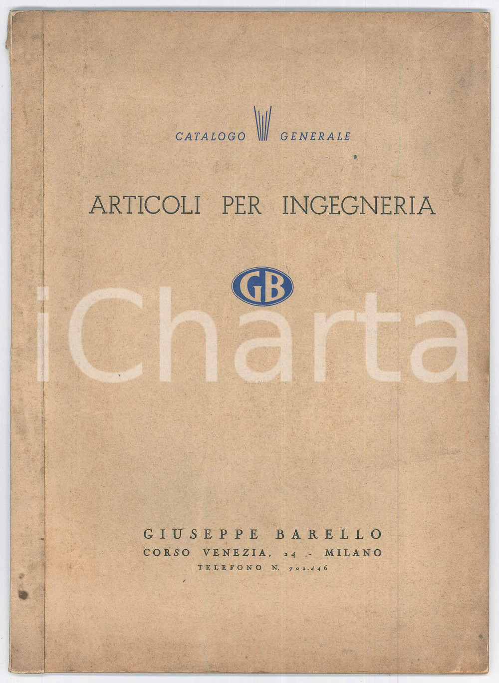 1954 MILANO Giuseppe BARELLO Articolo per ingegneria - Catalogo generale Pubblicazione illustrata d'epoca.EDITORE: Premiata tipografia sociale - GenovaPAGINE: 17 POOR/danneggiato Lievi macchie e gualciture in copertina, strappi al dorso, piegatura d'epoca in copertina Formato: 21x30 cm originale e autentica 1