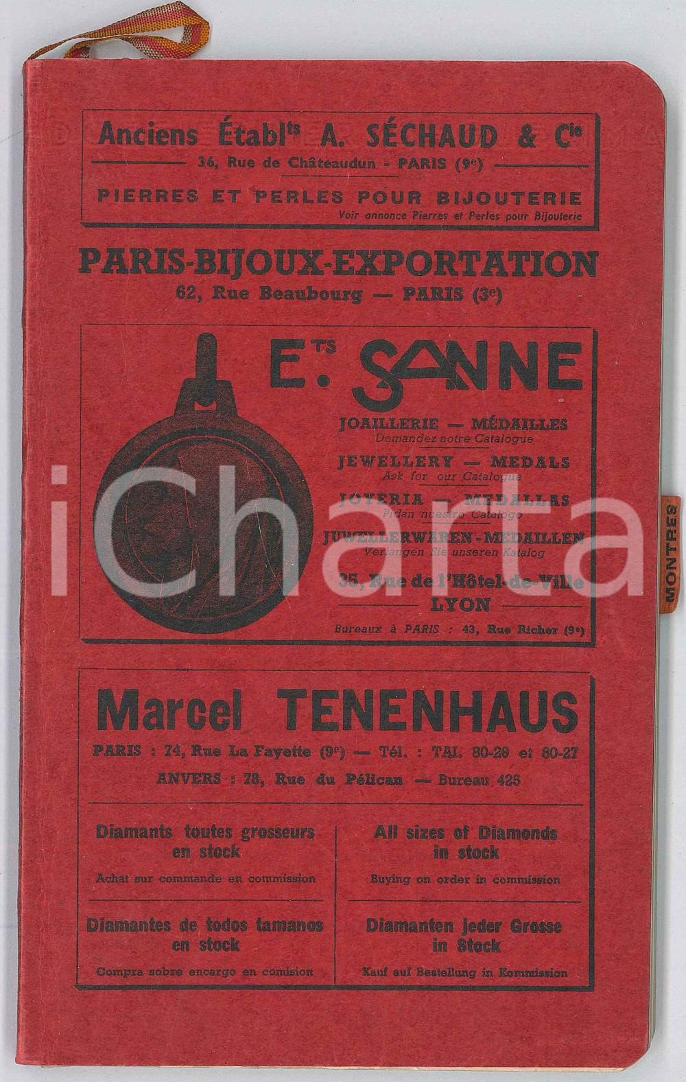1954 PARIS - BIJOUX Exportation - Catalogo esportatori di gioielli e diamanti Catalogo illustrato d'epoca.PAGINE: 170 FAIR/discreto Lievi bruniture Formato: 12x19 cm originale e autentica 1