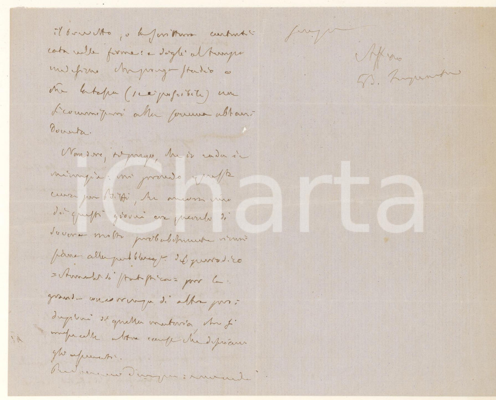 1863 MILANO Lettera avv. G. B. IMPERATORI per accordi con un notaio *Autografo Lettera autografa dell'avvocato e patriota Giovanni Battista Imperatori, relativa a questioni legali.PAGINE: 4 (3 scritte) FAIR/discreto piegature d'epoca; piccolo strappo al lato sinistro Formato: 11x18 cm originale e autentica 1