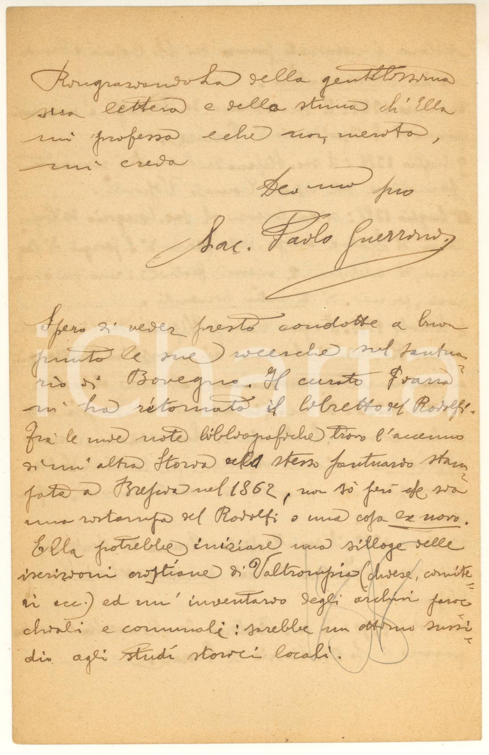 1906 MANERBIO Don Paolo GUERRINI invia notizie storiche a un collega *AUTOGRAFO Lettera autografa di don Paolo Guerrini, sacerdote e studioso di storia locale.PAGINE: 4 FAIR/discreto piegature d'epoca Formato: 14x21 cm originale e autentica 1