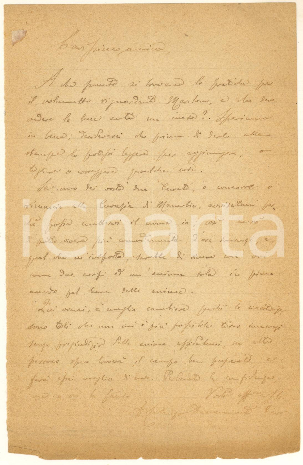 1913 MARCHENO (BS) Don Costanzo DACCAMINATA sull'opera di un amico Lettera autografa di don Costanzo Daccaminata, che chiede notizie sulla stesura di una pubblicazione di natura storica.PAGINE: 1 FAIR/discreto piegature d'epoca; piccoli strappi marginali Formato: 14x21 cm originale e autentica 1