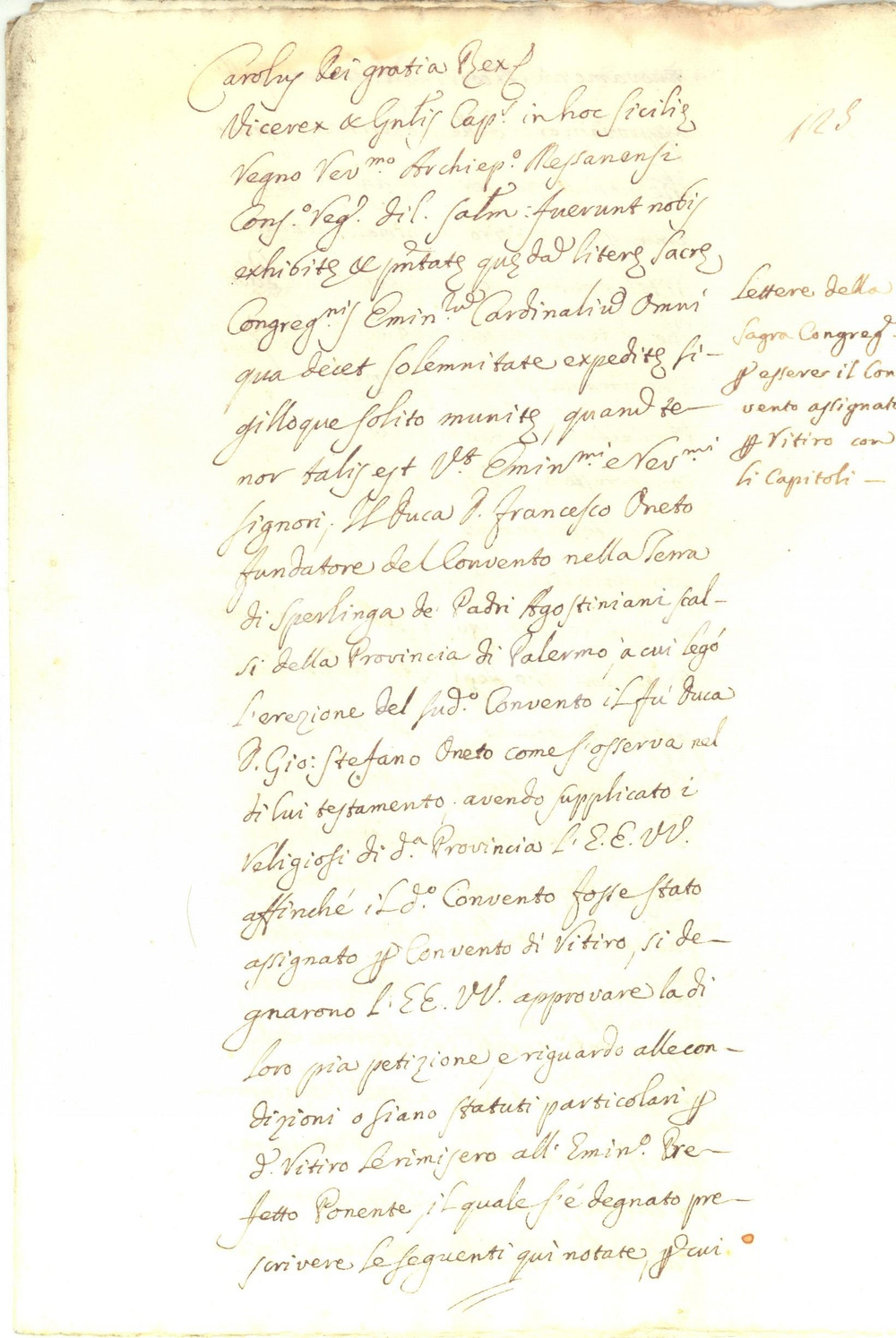 Documento originale, autentico 1751 PALERMO Regole del ritiro al convento SAN NICOLA TOLENTINO Manoscritto 1