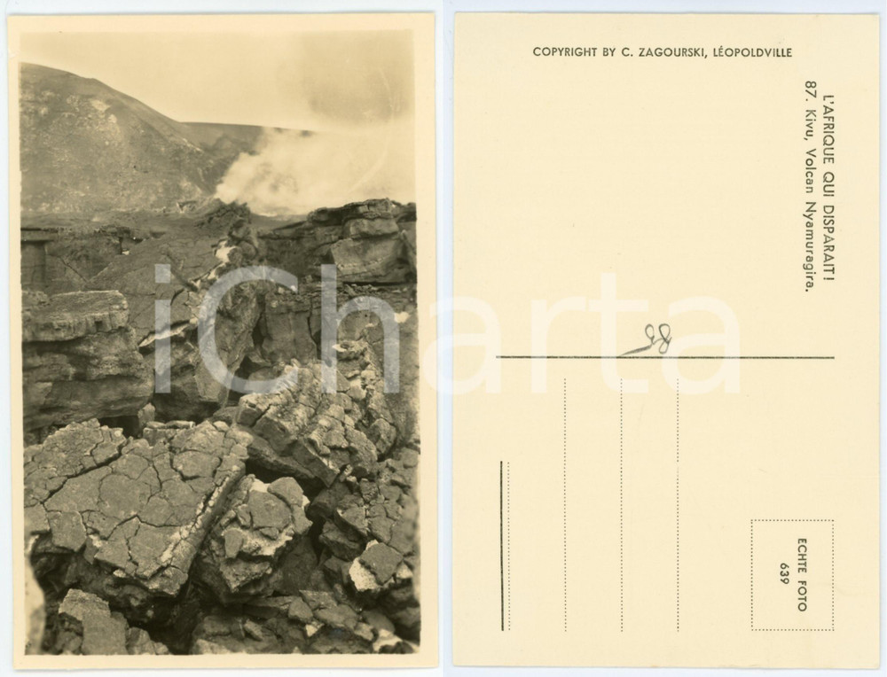 1930 C. ZAGOURSKI Â«L'Afrique qui disparaÃ®tÂ» KIVU Volcan NYAMURAGIRA Postcard  Fotocartolina postale d'epoca, appartenente alla serie &laquo;L'Afrique qui dispara&icirc;t&raquo; del fotografo Casimir Zagourski (L&eacute;opoldville).Non viaggiata.CONDIZIONI: GFORMATO: 9x14 cm    originale e autentica 1
