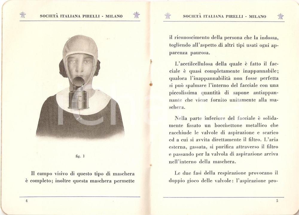 Libro, pubblicazione d'epoca 1935 MILANO - PIRELLI Maschera antigas S.I.P. 3 *Servizio Chimico Militare 1 1