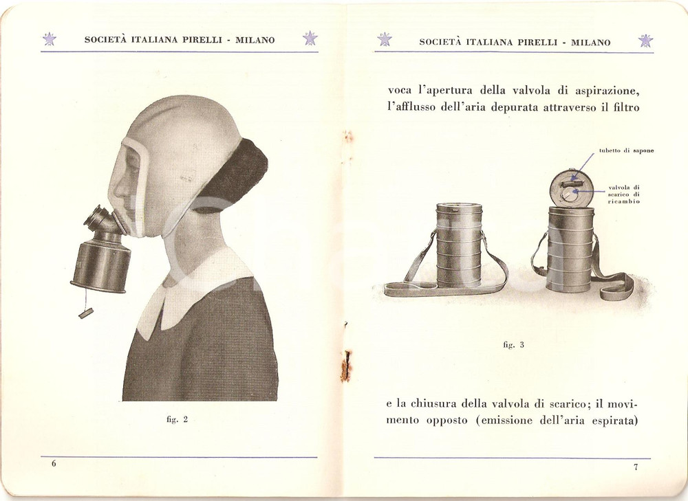 Libro, pubblicazione d epoca 1935 MILANO  PIRELLI Maschera antigas S.I.P. 3 Guerra chimica 4 1