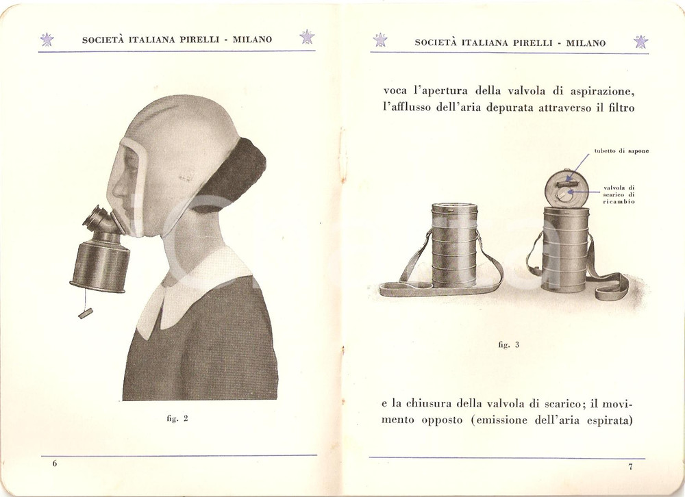 Libro, pubblicazione d'epoca 1935 MILANO - PIRELLI Maschera antigas S.I.P. 3 *Servizio Chimico Militare 4 1