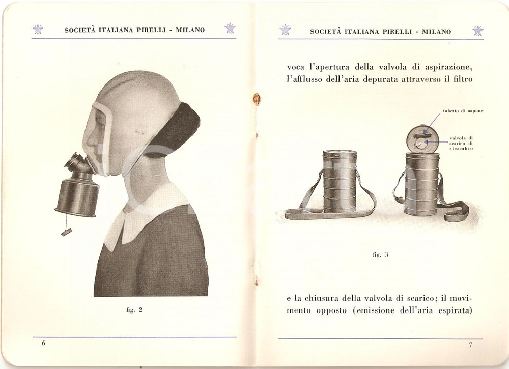 Libro, pubblicazione d'epoca 1935 MILANO - PIRELLI Maschera antigas S.I.P. 3 *Servizio Chimico Militare 3 1