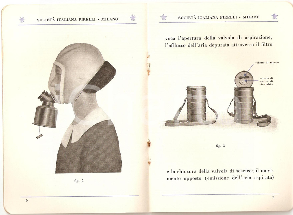 Libro, pubblicazione d epoca 1935 MILANO  PIRELLI Maschera antigas S.I.P. 3 Guerra chimica 5 1