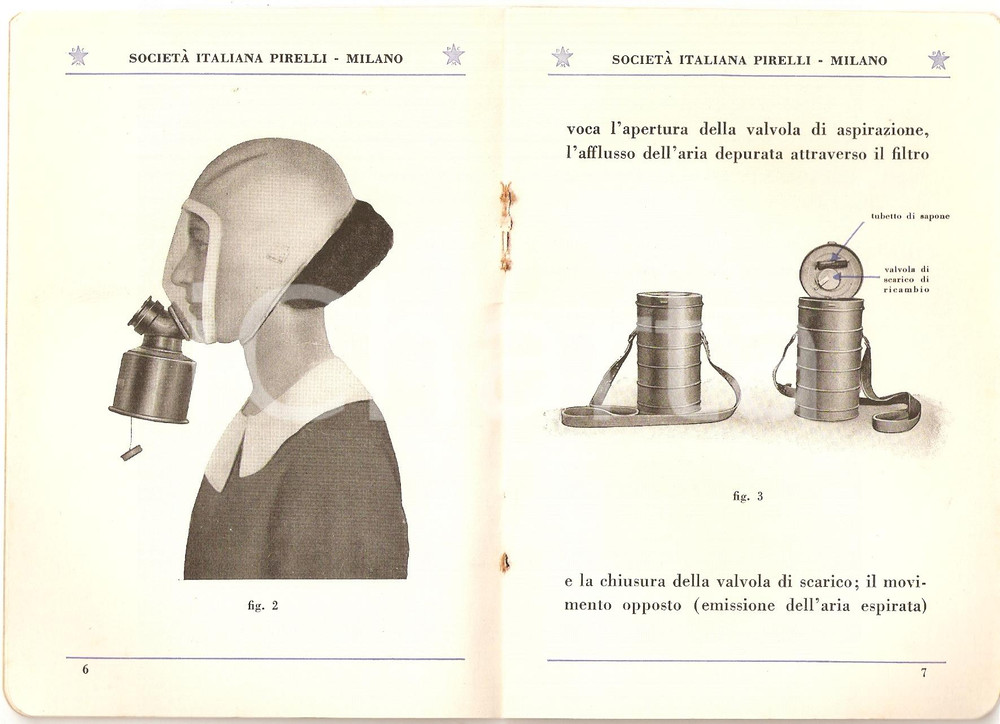 Libro, pubblicazione d epoca 1935 MILANO  PIRELLI Maschera antigas S.I.P. 3 Guerra chimica 6 1