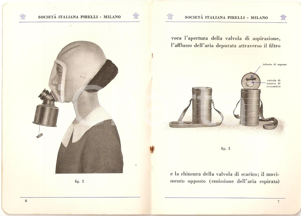 Libro, pubblicazione d'epoca 1935 MILANO - PIRELLI Maschera antigas S.I.P. 3 *Servizio Chimico Militare 9 1