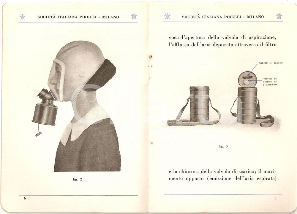 Libro, pubblicazione d epoca 1935 MILANO  PIRELLI Maschera antigas S.I.P. 3 Guerra chimica 7 1