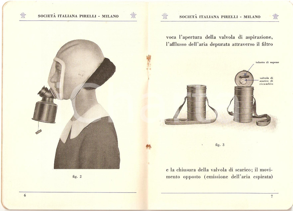Libro, pubblicazione d'epoca 1935 MILANO - PIRELLI Maschera antigas S.I.P. 3 *Servizio Chimico Militare 11 1
