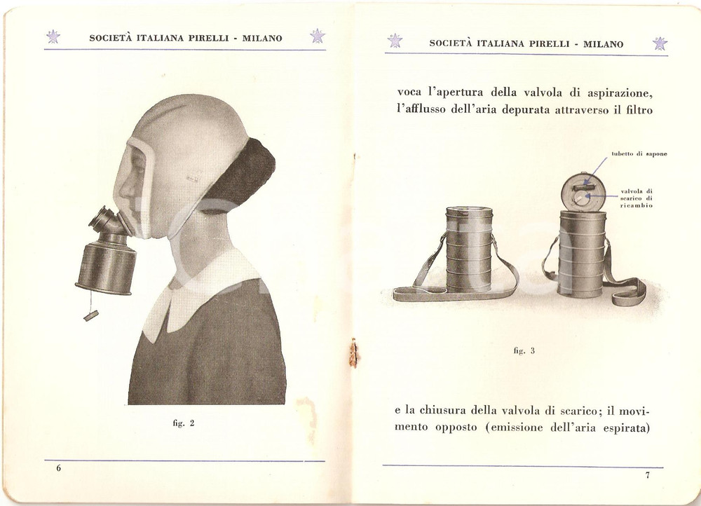Libro, pubblicazione d'epoca 1935 MILANO - PIRELLI Maschera antigas S.I.P. 3 *Servizio Chimico Militare 10 1