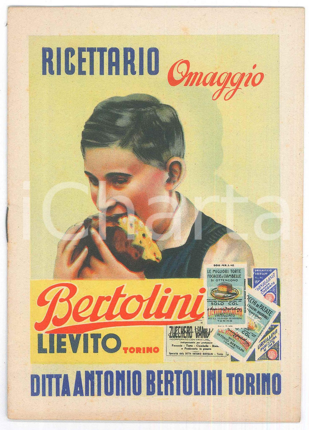 Materiale pubblicitario d’epoca 1945 ca TORINO Ditta Antonio BERTOLINI  Ricettario lievito 16 pp. 1