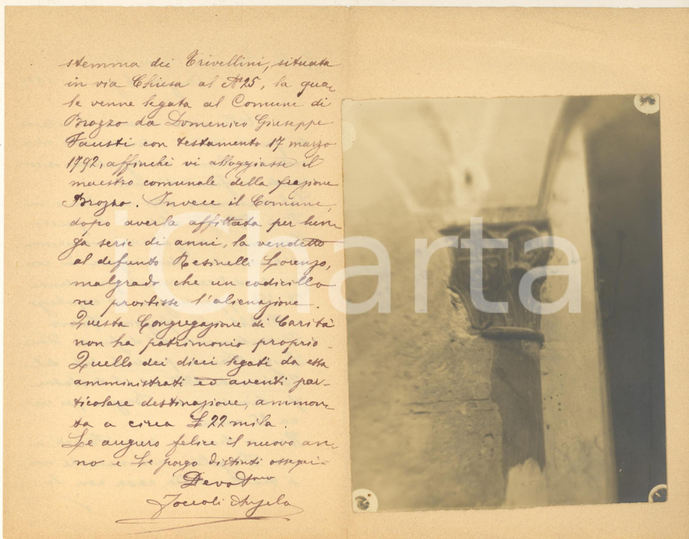 1917 BROZZO (BS) Lettera Angelo TORCOLI - Notizie storia locale con vera foto Lettera autografa, originale d'epoca, contenente notizie storiche su Brozzo e sulla famiglia Fausti, con una fotografia che mostra un antico capitello.PAGINE: 4 (2 scritte) FAIR/discreto piegature d'epoca Formato: 13x21 cm originale e autentica 1