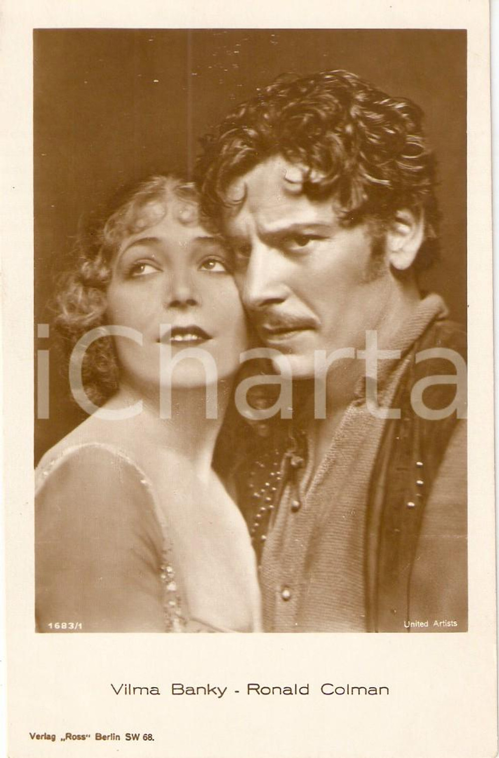 Cartolina originale da collezione 1925 ca CINEMA Vilma BANKY Ronald COLMAN Portrait UNITED ARTIST Cartolina 1 1