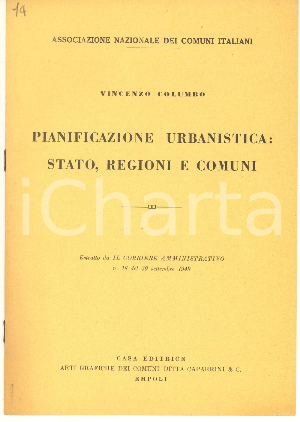 Libro, pubblicazione d epoca 1949 ANCI Vincenzo COLUMBO Pianificazione urbanistica: Stato, Regioni e Comuni 1 1