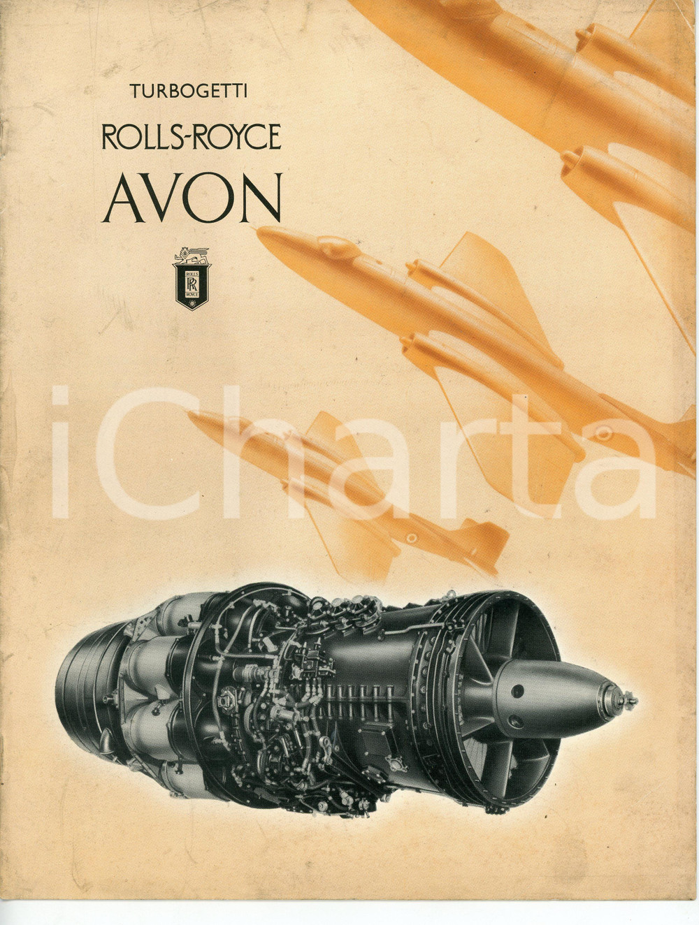 1952 ROLLS-ROYCE AVON Turbogetti - Brochure ILLUSTRATA 21x28 cm Pubblicazione illustrata d'epoca.PAGINE: 5 FAIR/discreto Aloni e macchie diffuse, gualciture in copertina Formato: 21x28 cm originale e autentica 1