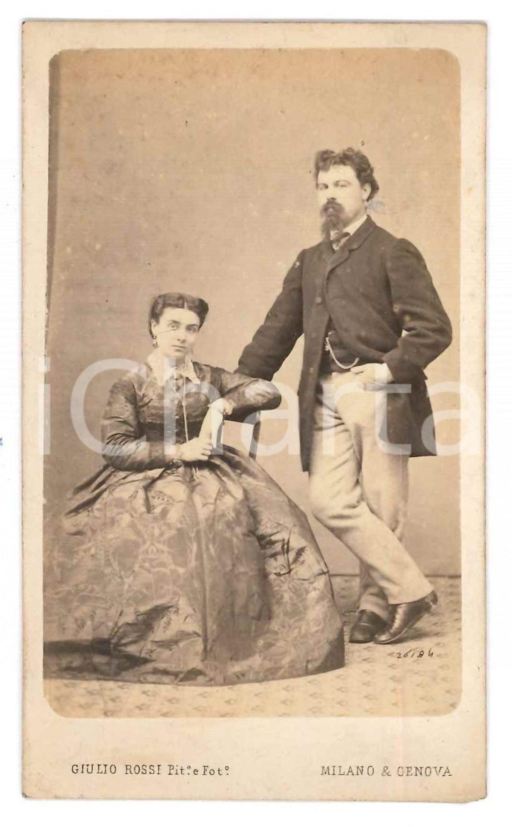 Fotografia d epoca originale 1870 ca MILANO/GENOVA  Ritratto di coppia  Fotografia Giulio ROSSI CDV 1
