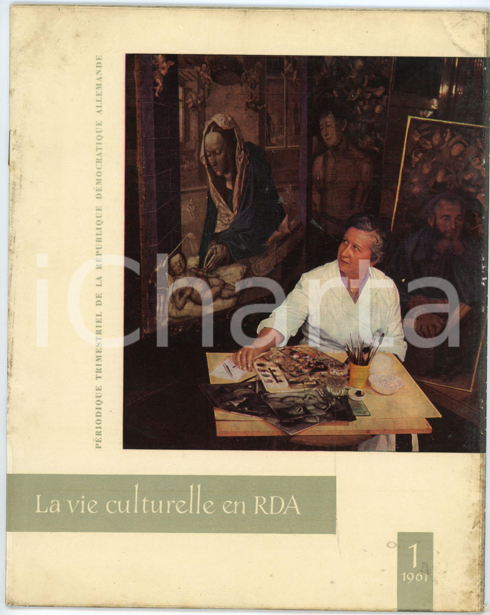 1961 La vie culturelle en RDA n.1 2ème année - Herta GROSS-ANDERS Restauratrice Pubblicazione illustrata d'epoca.TITOLO: La vie culturelle en RDA - Périodique trimestriel de la République Démocratique AllemandeAnno II  - n. 1EDITORE: La Société pour les Relations Culturelles avec l'etranger à BerlinPAGINE: 32 VERY POOR/gravemente danneggiato Parziale distacco della pellicola dalla copertina, macchie e aloni in copertina Formato: 21x26 cm originale e autentica 1
