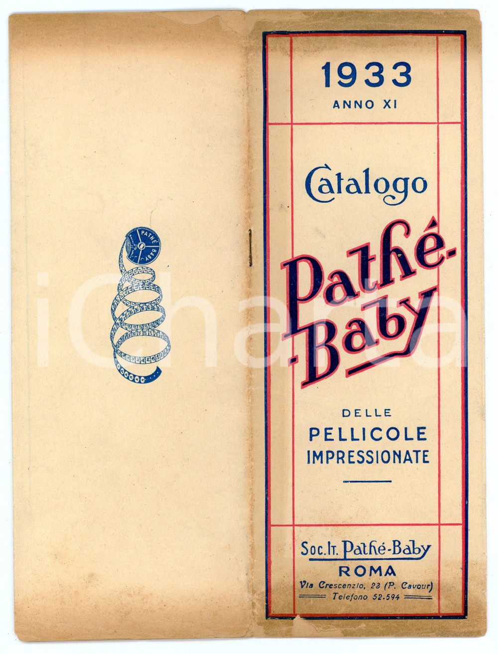 1933 ROMA - PATHÉ BABY Catalogo delle pellicole impressionate 9x25 cm Catalogo illustrato d'epoca.PAGINE: 29 POOR/danneggiato Bruniture diffuse, mancanze ai margini della copertina Formato: 9x25 cm originale e autentica 1