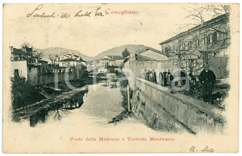1900 CONEGLIANO Ponte della Madonna e Torrente Monticano - Cartolina (2)  Cartolina postale d'epoca, viaggiata. GOOD/buono  Formato: 14x9 cm originale e autentica 1