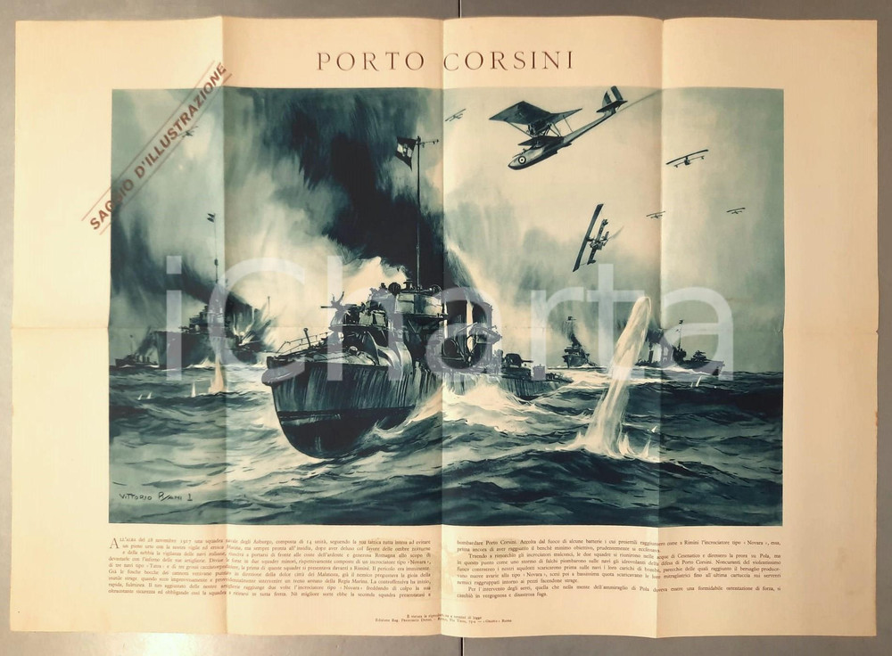 1940 ca PORTO CORSINI Illustrazione Vittorio PISANI - Poster ed. DUVAL 66x45 cm Poster originale d'epoca, saggio di illustrazione per l'editore Francesco Duval. FAIR/discreto piegature d'epoca, con minimi strappi Formato: 70x50 cm originale e autentica 1