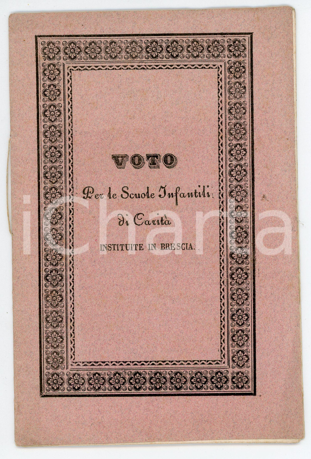 Libro, pubblicazione d epoca 1839 BRESCIA Voto per le scuole infantili di carità  Pubblicazione 1