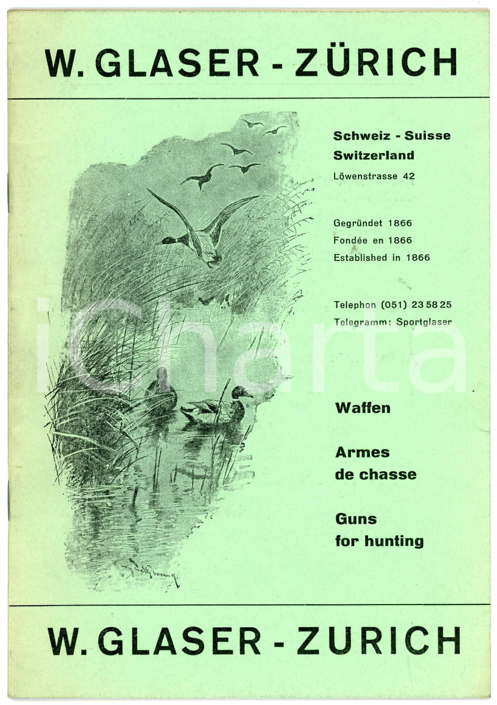 1950 ca ZURICH - W. GLASER Guns for hunting - Illustrated catalogue Catalogo illustrato d'epoca.PAGINE: 16 FAIR/discreto Lievi bruniture Formato: 15x21 cm originale e autentica 1