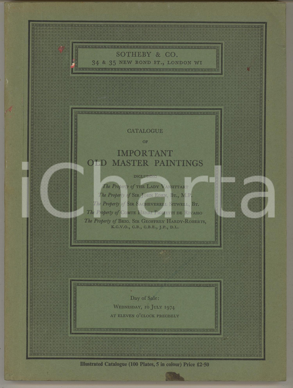 1974 LONDON SOTHEBY'S Catalogue of important old master paintings *ILLUSTRATED Catalogo originale dell'asta del 10 luglio 1974, illustrato.PAGINE: 110 FAIR/discreto macchie in copertina Formato: 18x24 cm originale e autentica 1