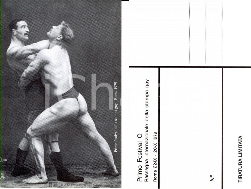 Cartolina originale da collezione 1979 ROMA Festival O STAMPA GAY Due wrestler sul ring  FP NV 1