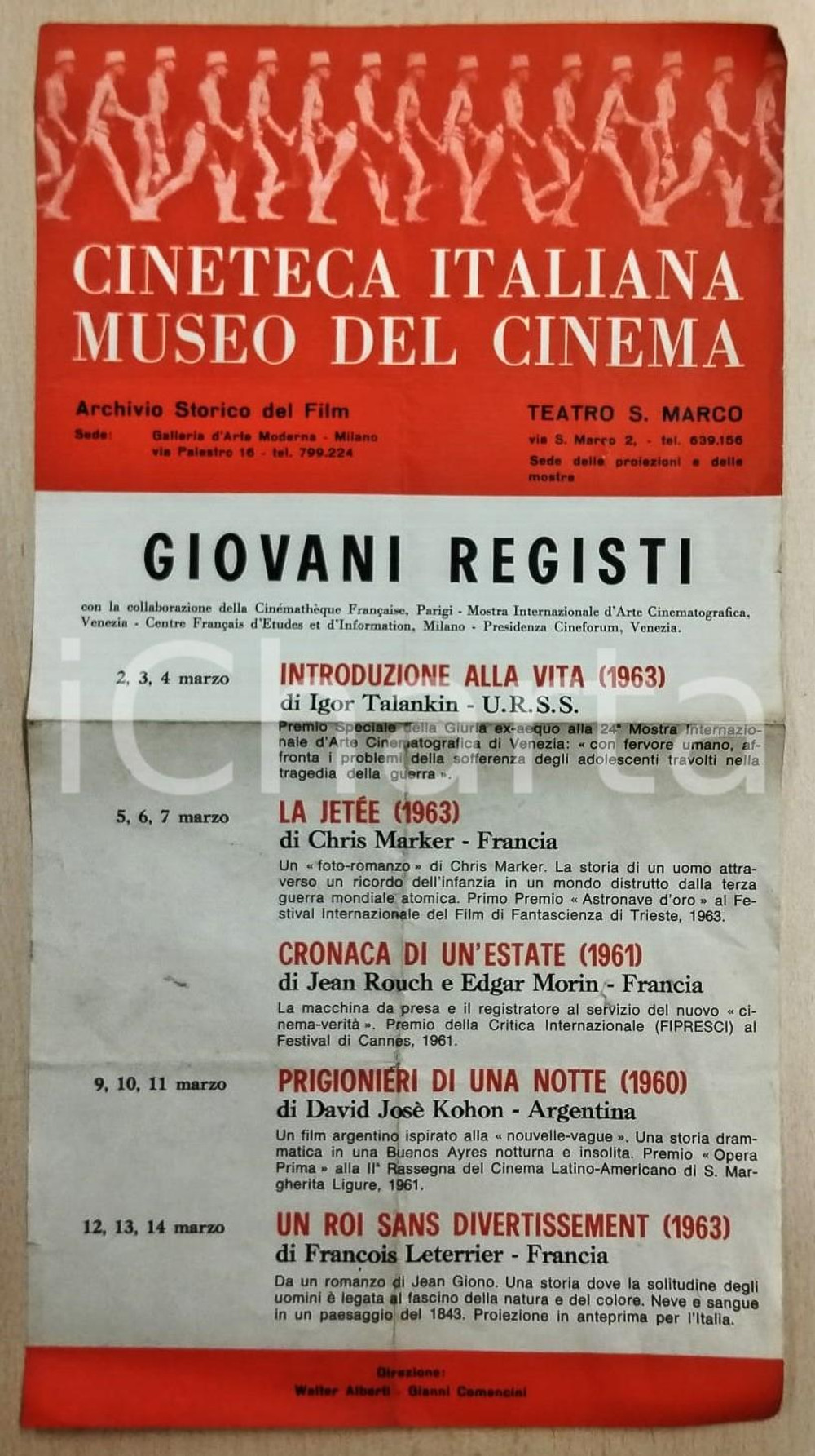 Oggetto da collezione cartaceo 1965 ca CINETECA DI MILANO Rassegna Giovani registi Chris MARKER Manifesto 1
