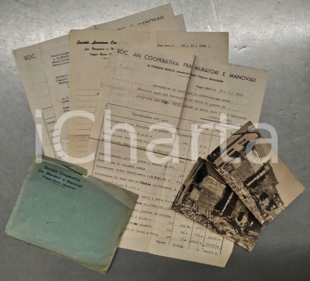 Documento originale, autentico 1959 BOMBARDAMENTO DI POGGIO RUSCO Ristrutturazione casa per danni di guerra 1