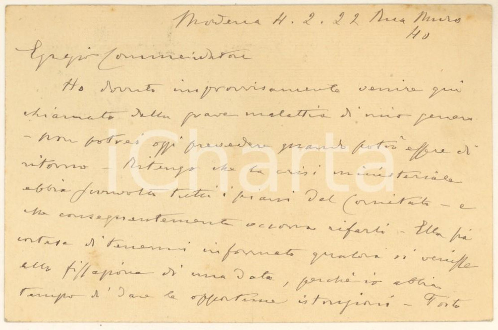 1922 MODENA Avv. Giorgio SACERDOTI su crisi ministeriale - Cartolina autografa Cartolina postale originale d'epoca, con messaggio autografo.Viaggiata. GOOD/buono minime fioriture Formato: 14x9 cm originale e autentica 1