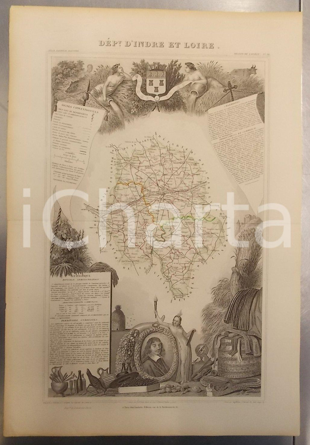 Stampa, bozzetto originale 1861 Atlas National de la France illustré Département INDRE ET LOIRE n°36 6 1
