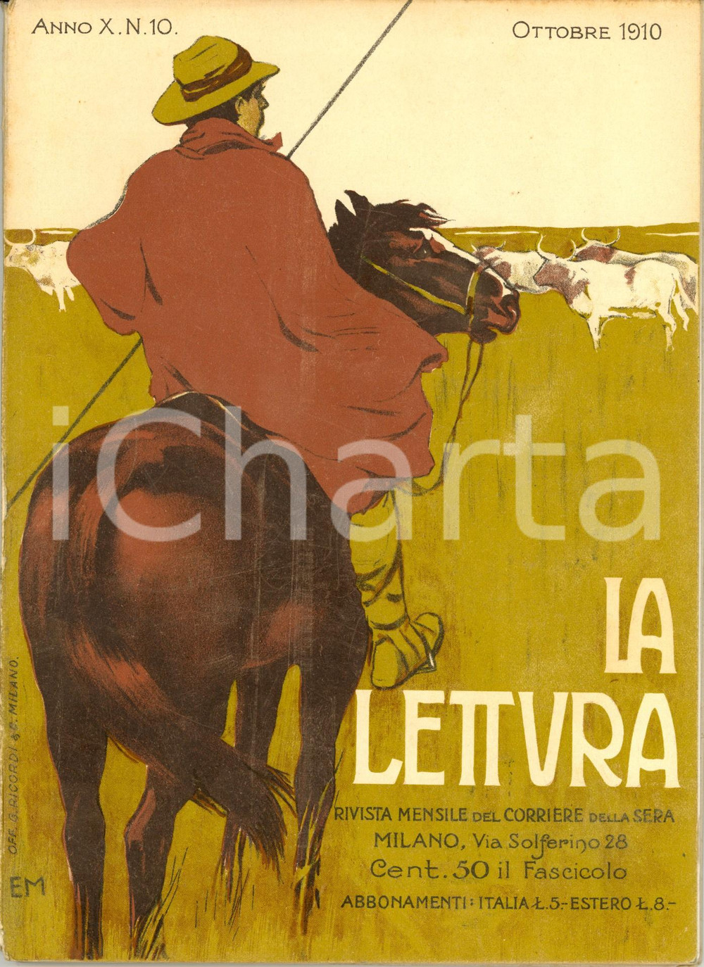 1910 LA LETTURA Scuole di aviazione in FRANCIA e ITALIA *DANNEGGIATA Anno X nÂ°10 DATA: Ottobre 1910 LUOGO: MILANOTITOLO: LA LETTURA Anno X n. 10  DESCRIZIONE: Rivista letteraria d'epoca. All'interno, articoli di Rambaldo Jacchia sulle scuole di aviazione francesi e italiane e di Alessandro Schiavi sul Congresso del Partito Socialista del 1910. Numerose illustrazioni e pubblicit&agrave; d'epoca all'interno.  EDITORE: Corriere della Sera - Ricordi &amp; C. Milano  PAGINE: 122  FORMATO: cm 17 x 24  CONDIZIONI: danneggiata (copertina parzialmente staccata; strappi al dorso; pagine parzialmente incollate).  Rivista d'epoca, originale, autentica.    originale e autentica 1