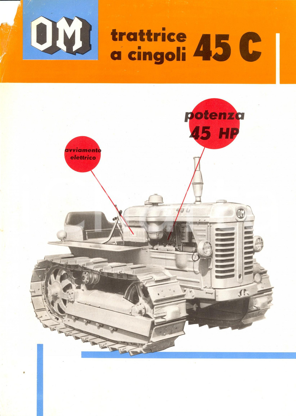 Materiale pubblicitario d’epoca 1955 ca BRESCIA OFFICINE MECCANICHE Trattrice a cingoli 45 C 45 HP ^Pubblicità 1
