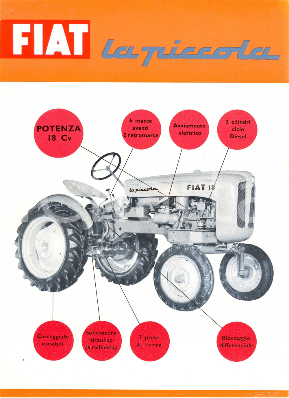 Materiale pubblicitario d’epoca 1955 ca FIAT 18 LA PICCOLA Trattrice agricola a ruote 18 Cv *Pubblicità 3 1