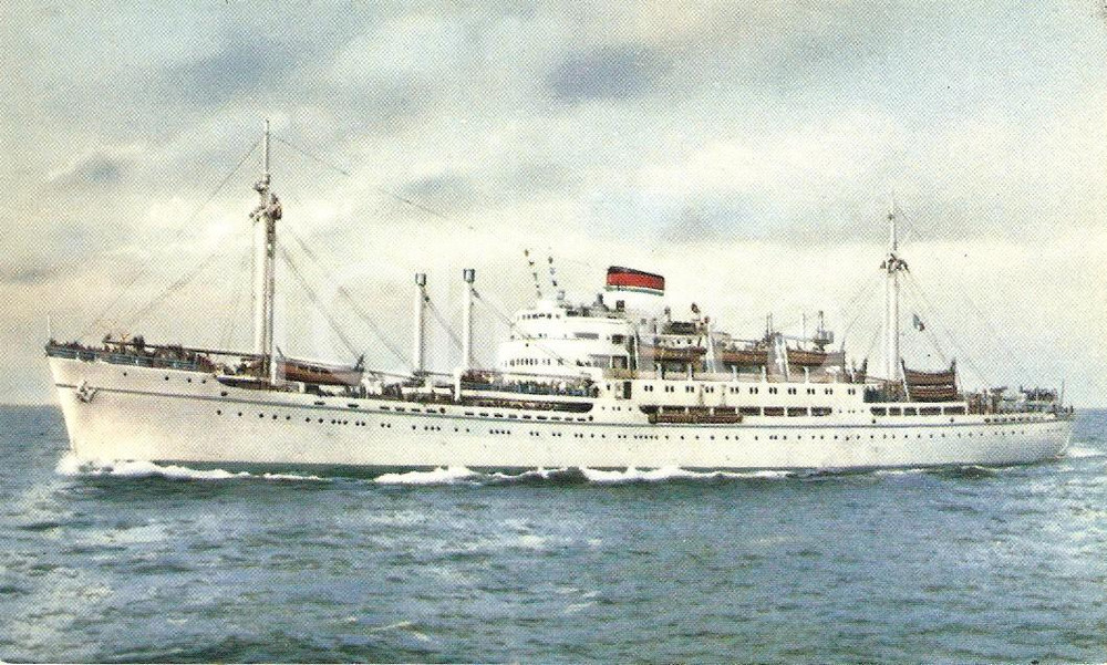 Cartolina originale da collezione 1950 ca MARINA MERCANTILE Motonave MARCO POLO Società Navigazione ITALIA 1