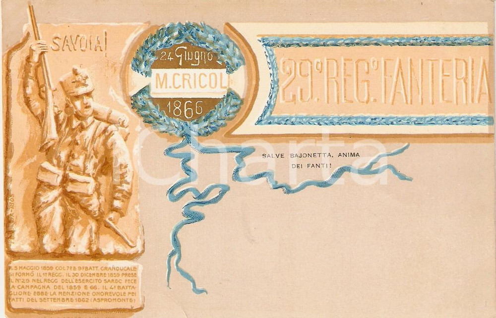 Cartolina originale da collezione 1900 ca BRIGATA PISA 29° Reggimento Fanteria Cartolina ILLUSTRATA 1