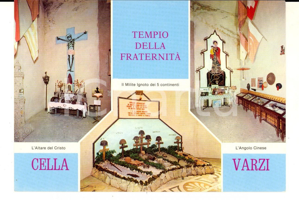 Cartolina originale da collezione 1970 ca CELLA DI VARZI PV Tempio della Fraternità  Vedutine Cartolina 1