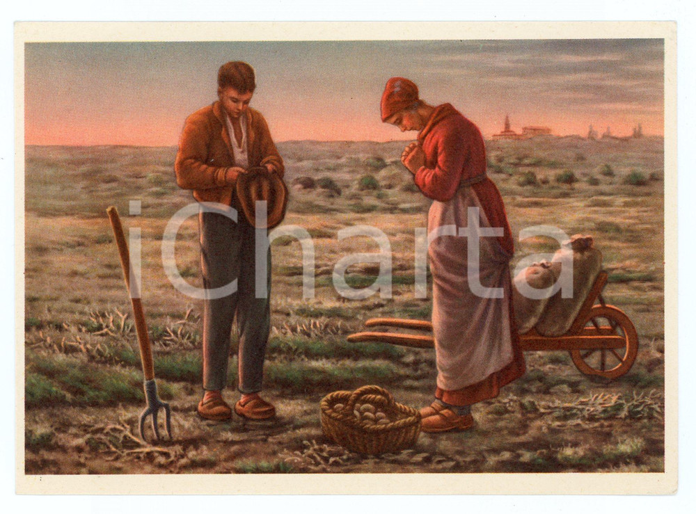 Cartolina originale da collezione 1950 Jean-François MILLET Angelus Pro Villaggio degli Orfani PADRE MARCELLO 1