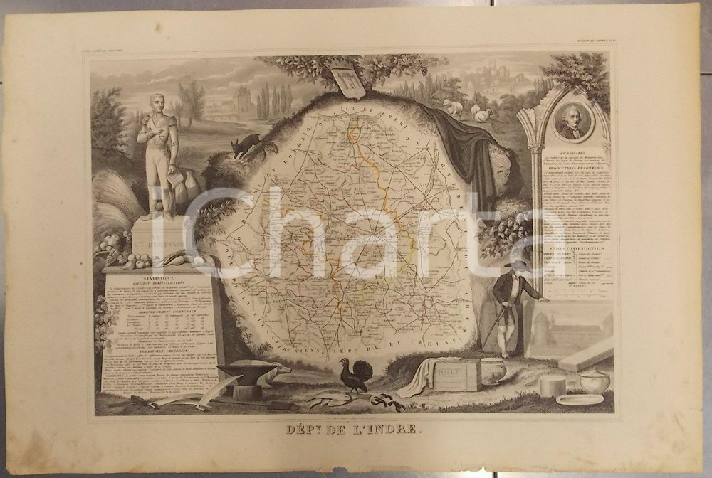 Stampa, bozzetto originale 1861 PARIS Atlas National de la France illustré  Département de l INDRE n°55 1