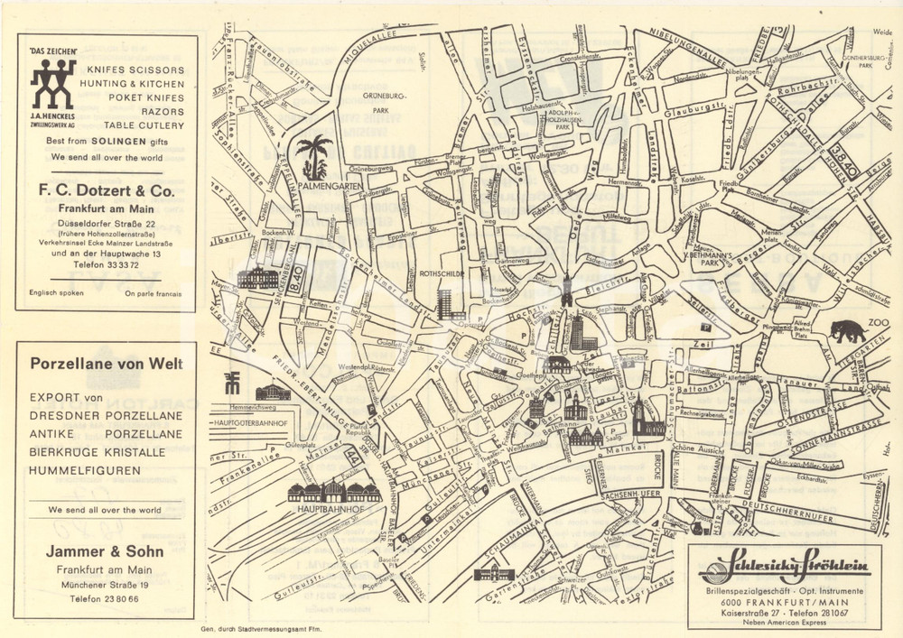 Materiale pubblicitario d’epoca 1960 ca FRANKFURT AM MAIN  CARLTON HOTEL  Mappa pubblicitaria 1
