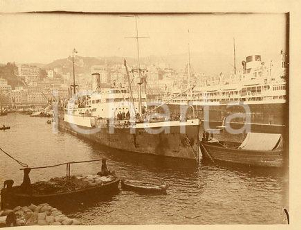Fotografia d epoca originale 1925 ca PORTO DI GENOVA Veduta con nave SAVOIA  Fotografia 11x9 cm 1